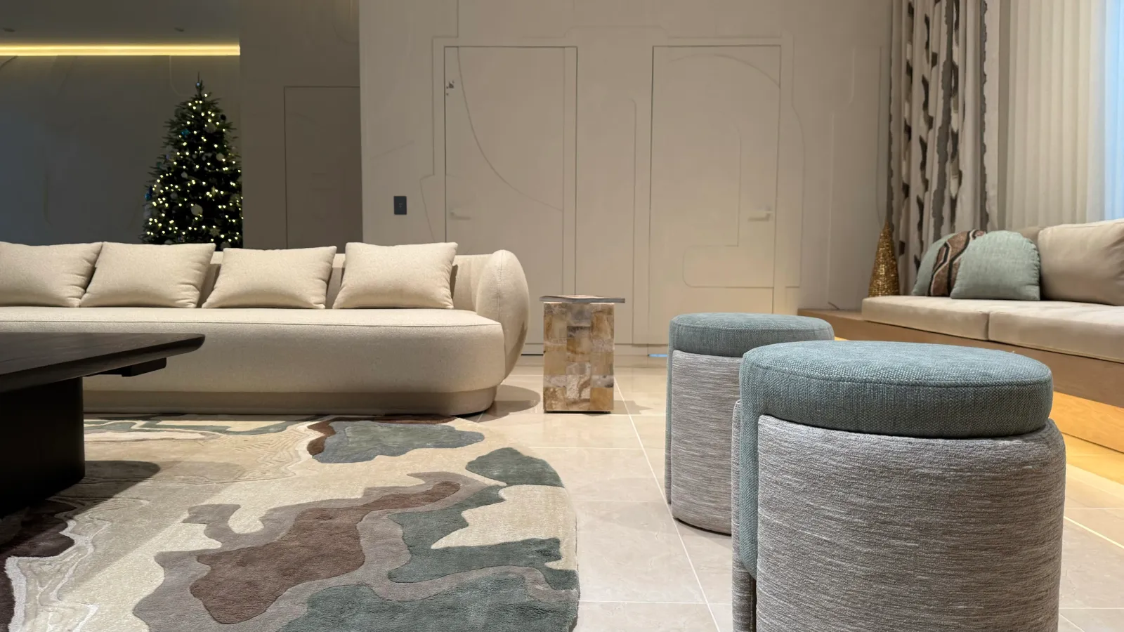 A handcrafted rug in an interior setting.