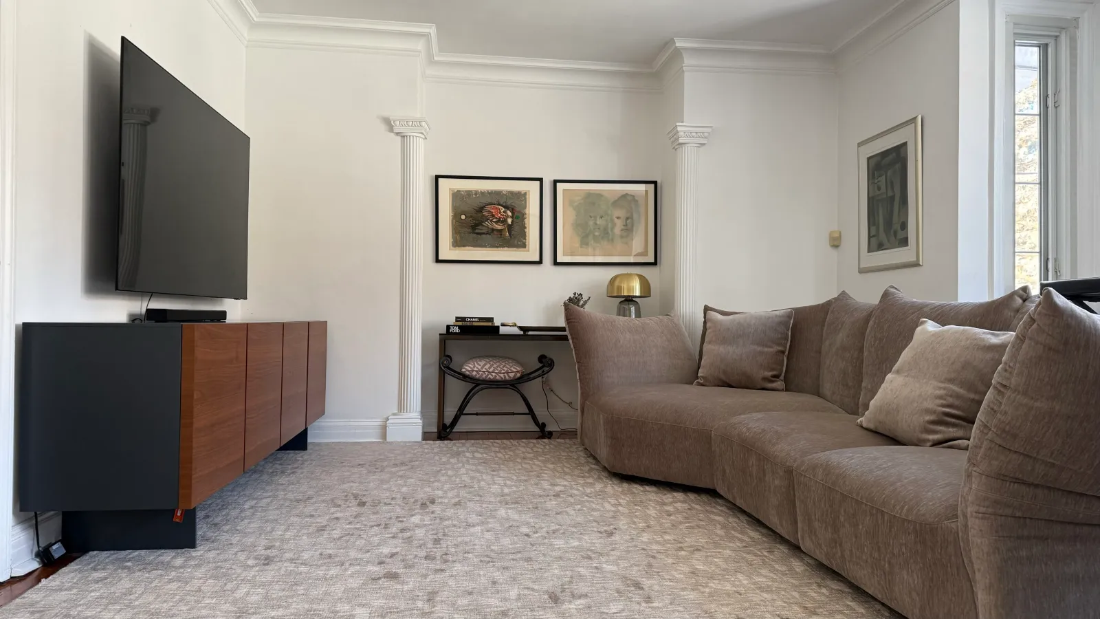 A handcrafted rug in an interior setting.