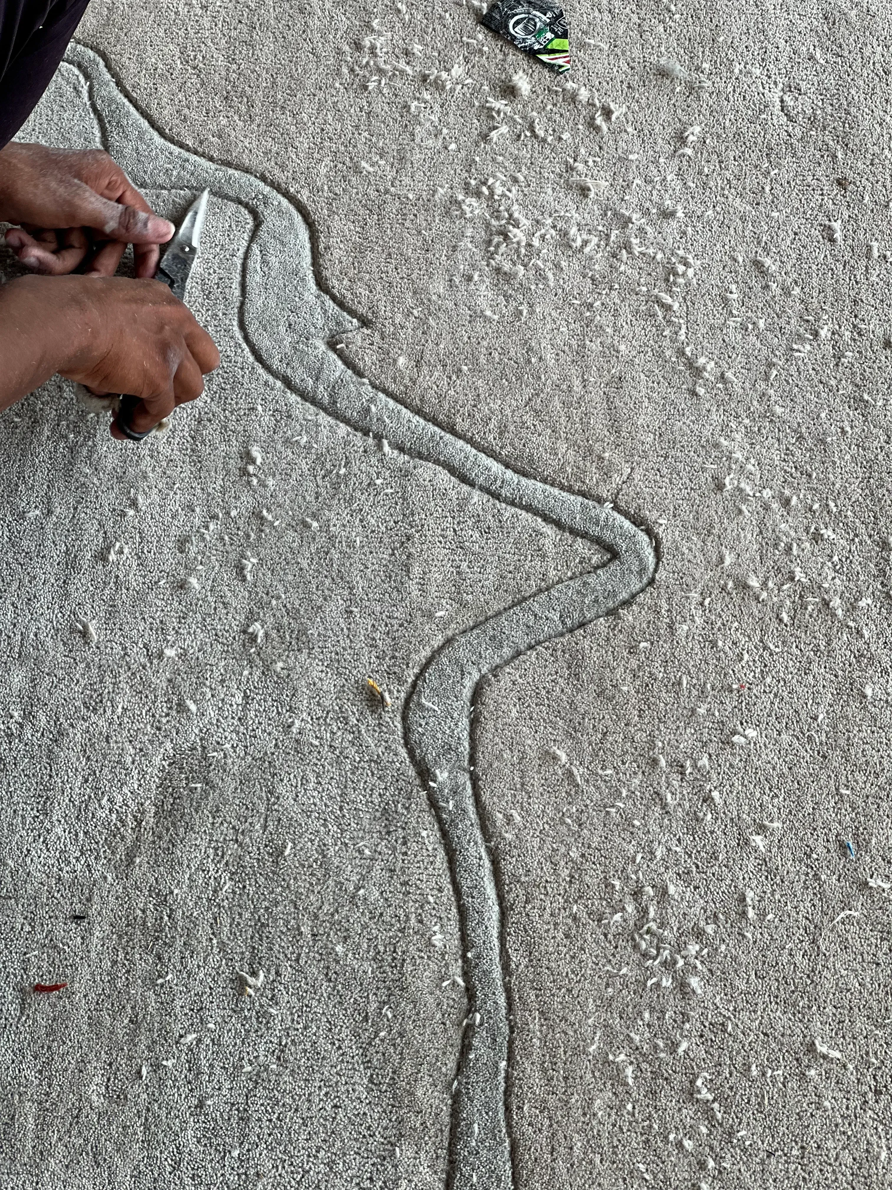 Handmade rug details showing knots and texture